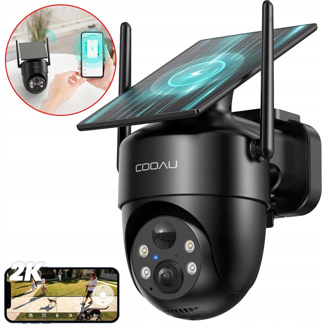 Venkovní Solární Kamera 2K Wifi Bezdrátová Noční Vidění Černá 3MPX