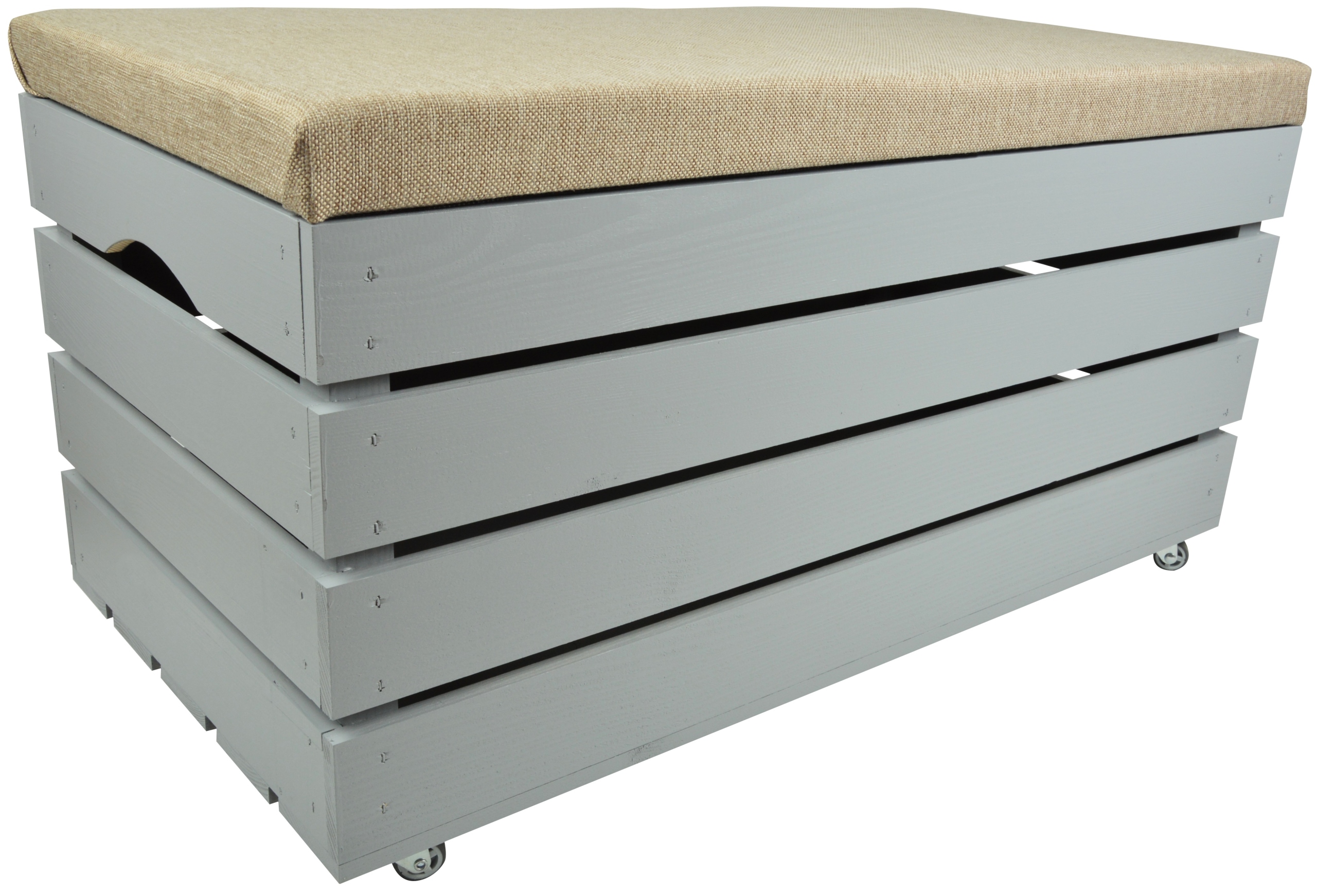 Dřevěná Taburet Šedá S Kolečky Kufřík Pl