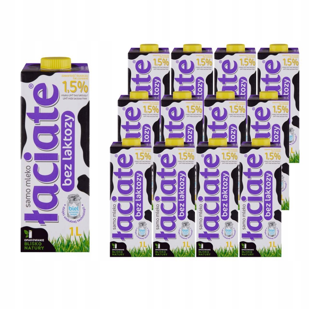 Łaciate trvanlivé mléko bez laktózy 1,5% 1 lx 12 kusů
