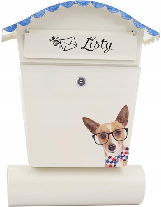 Poštovní Schránka Ručně Malovaná Pes -2 Bílá S Tubou