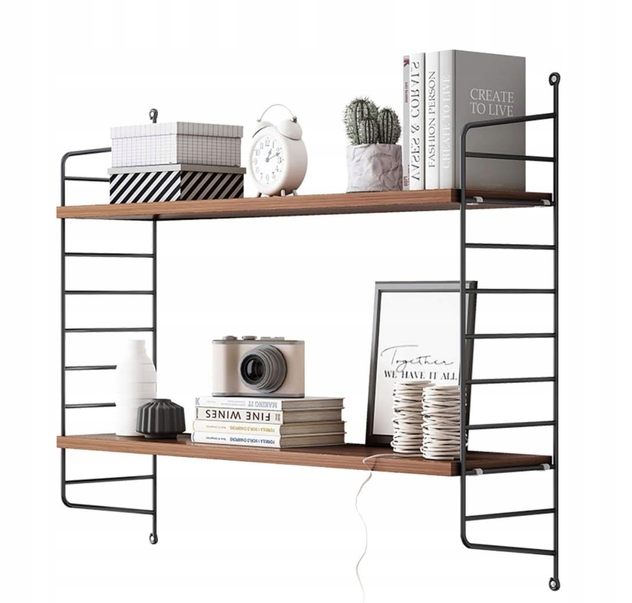 Závěsná nástěnná police s nastavitelnou výškou, loftová, 3 úrovně, 52×13×60 cm