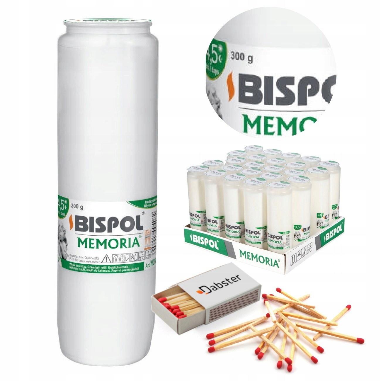 do hřbitovních svíček náplně do svíček Bispol WO6 108H 24ks zápalky Dabster 38ks