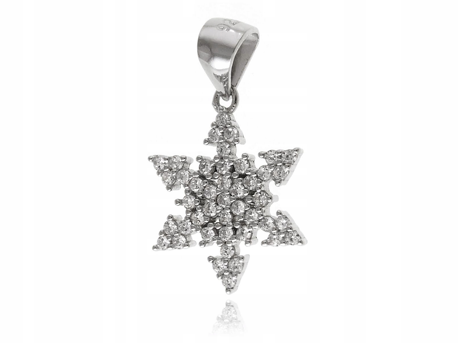 DELIKATNY RODOWANY SREBRNY WISIOREK PŁATEK ŚNIEGU ŚNIEŻYNKA BIAŁE CYRKONIE