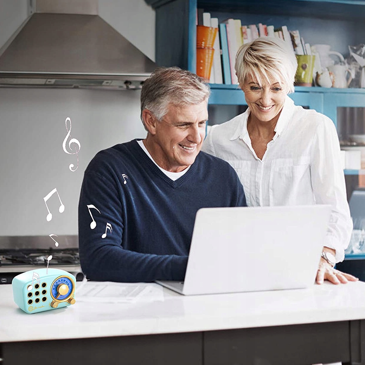 Feegar RETRO Mini Radio kuchenne Vintage BT 4.2 Kolor niebieski