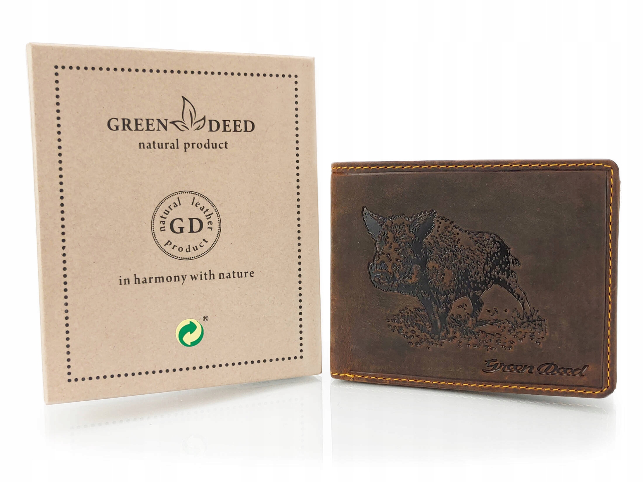 Pánská kožená lovecká peněženka dárek pro myslivce s vyraženým vzorem Divočák