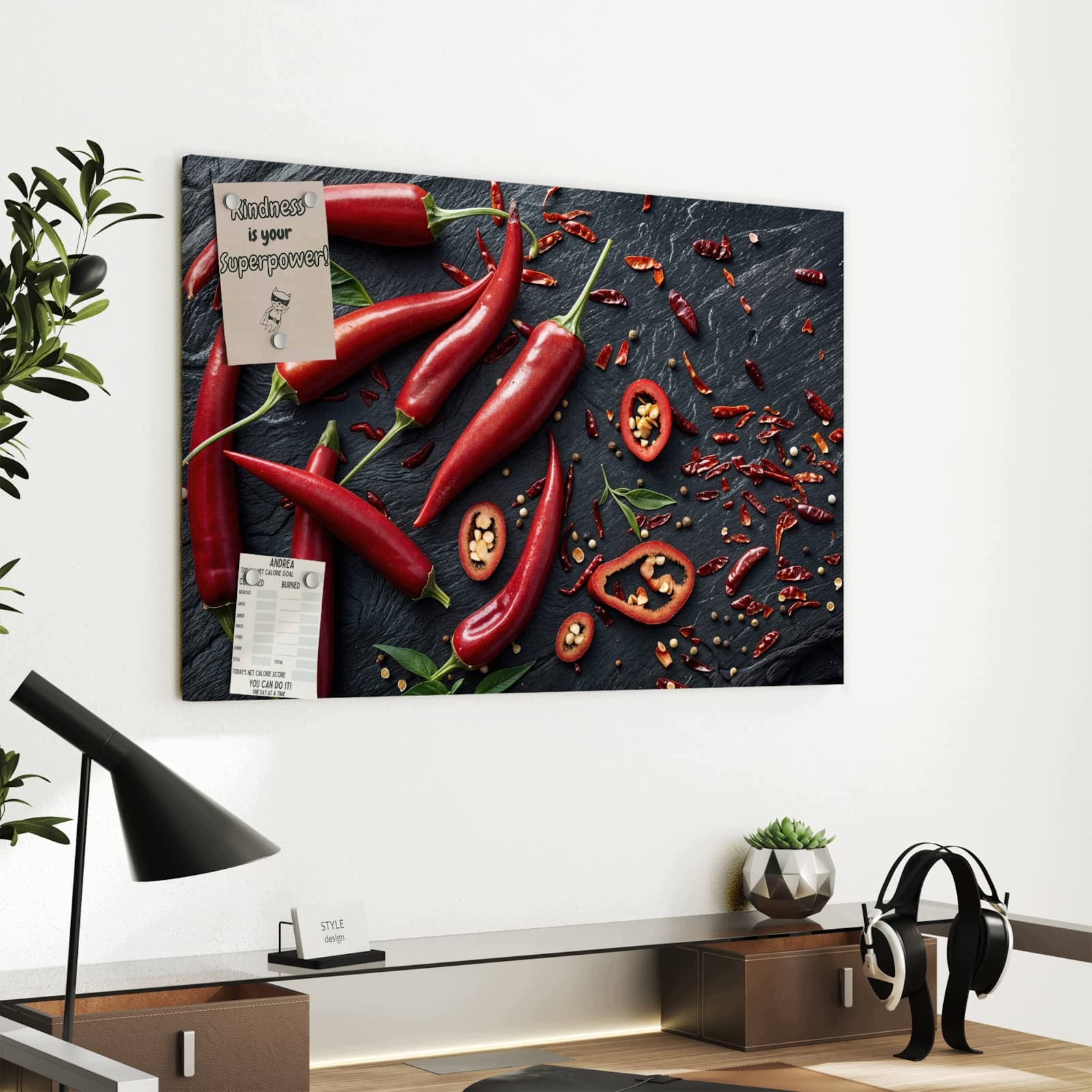 Magnetická tabule Červené Chili Lusky 60 × 40 cm