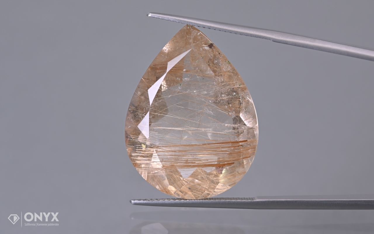 Křemen s rutilem fazetovaná slza 28x21 mm