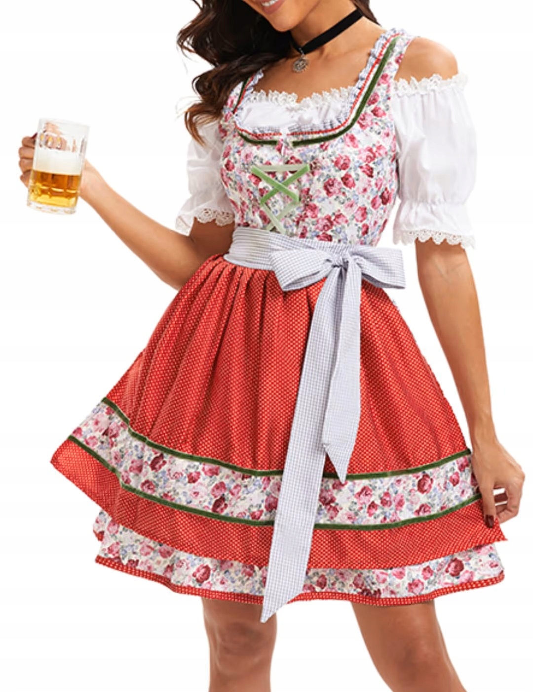 Šaty Dirndl Oktoberfest Tradiční lidová Midi s zástěrou M C18