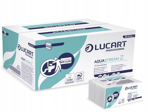 Papírové ručníky "Aquastream", bílá, 2-vrstvé, skládané Z, Lucart 864018J