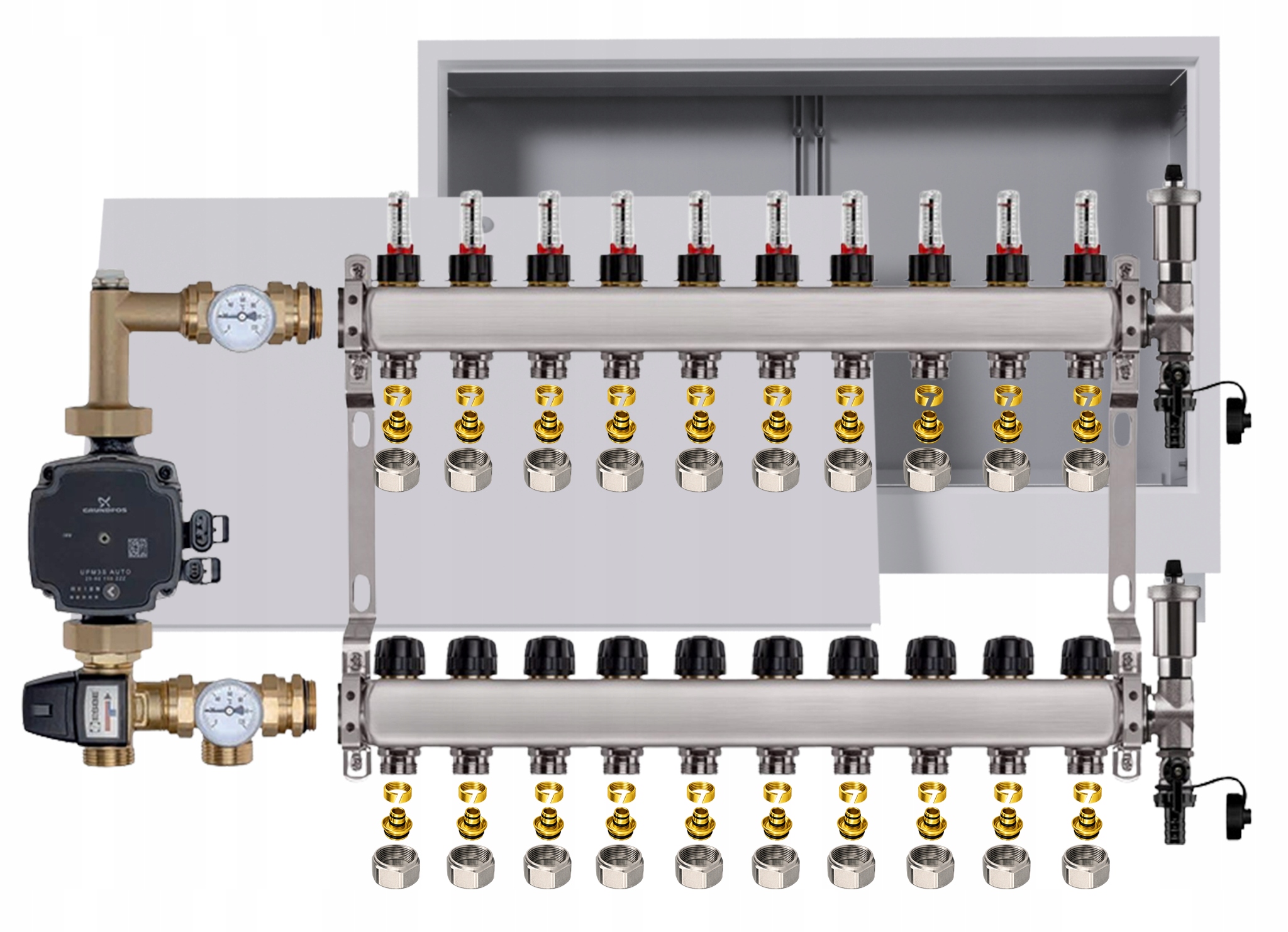 Nerezový rozdělovač pro podlahovku 10 box Pompa Grundfos Pex