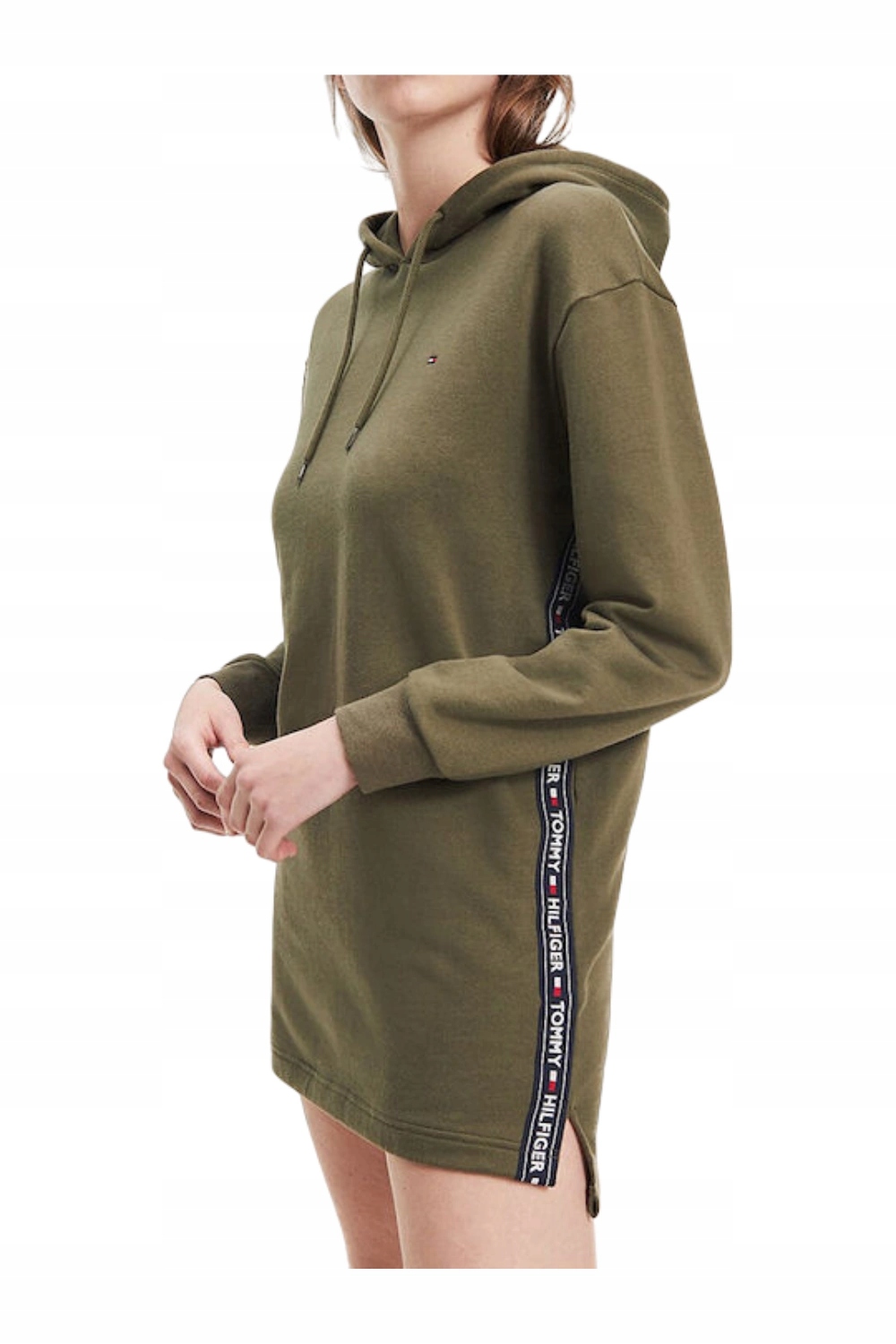 Šaty Tommy Hilfiger kapuce tepláková khaki pro každodenní nošení vel.
