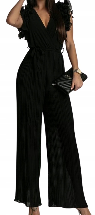 KOMBINEZON elegancki plisowany czarny