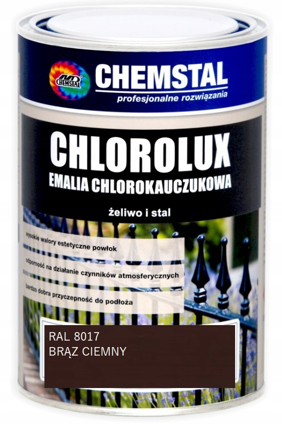 Chemstal Chlorolux Emalia Chlorokauczukowa Na Stal Brąz Ciemny Ral 8017 5L