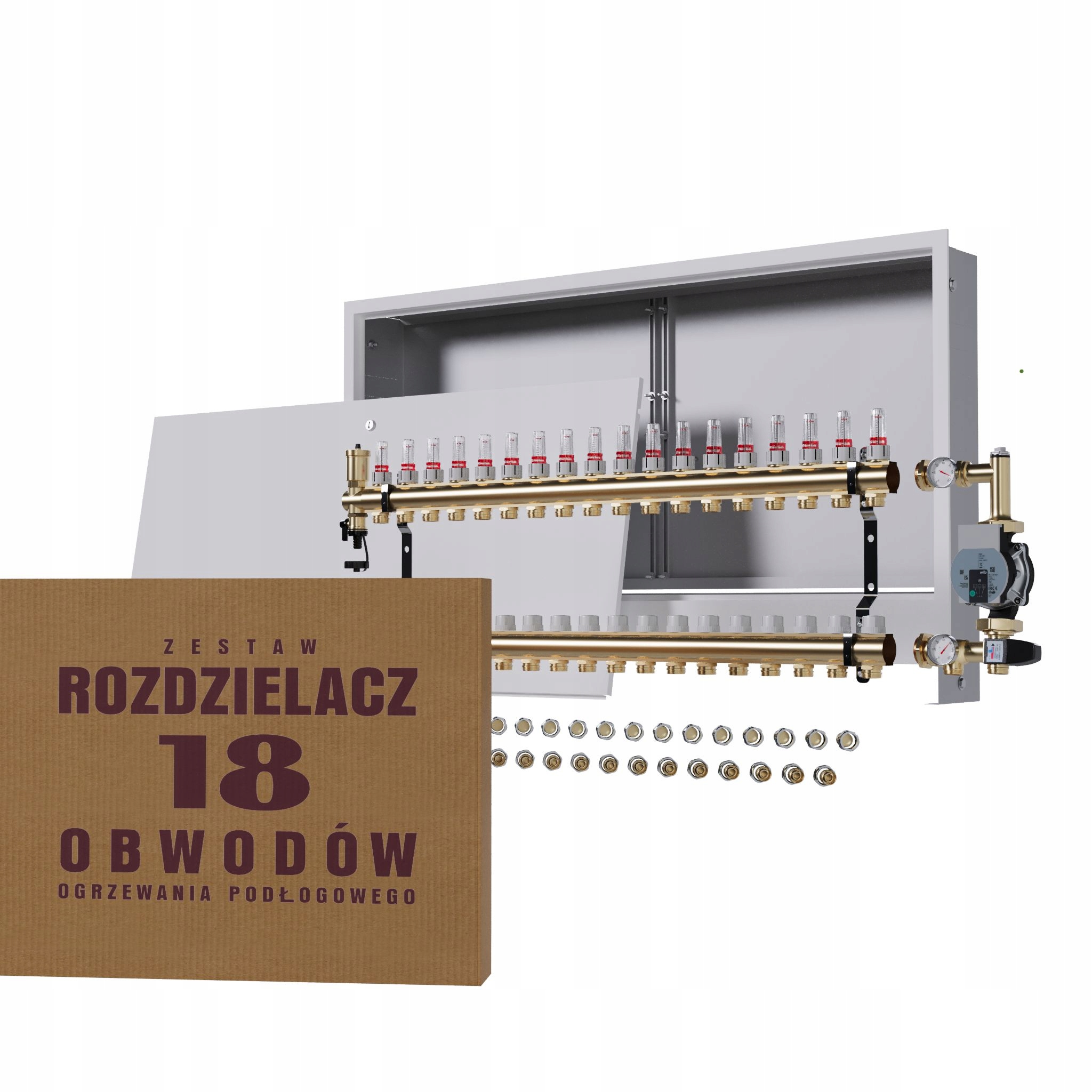 Rozdělovač pro podlahu 16 okruhů s čerpadlem Wilo podomítková skříňka +pex