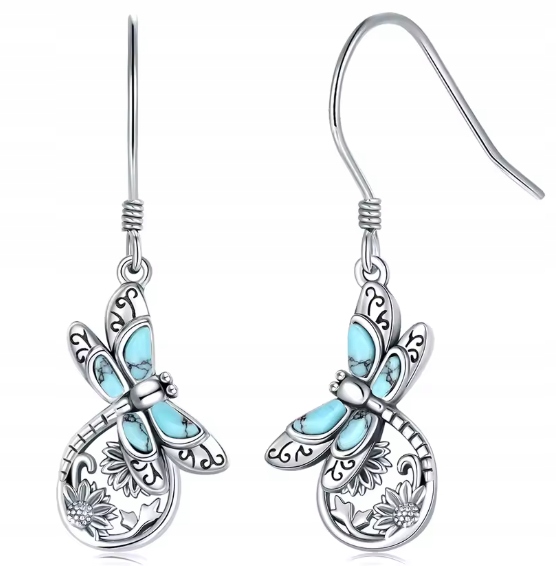 stříbrné náušnice pozlacené boho vážky tyrkysové bigle ze stříbra stříbro 925