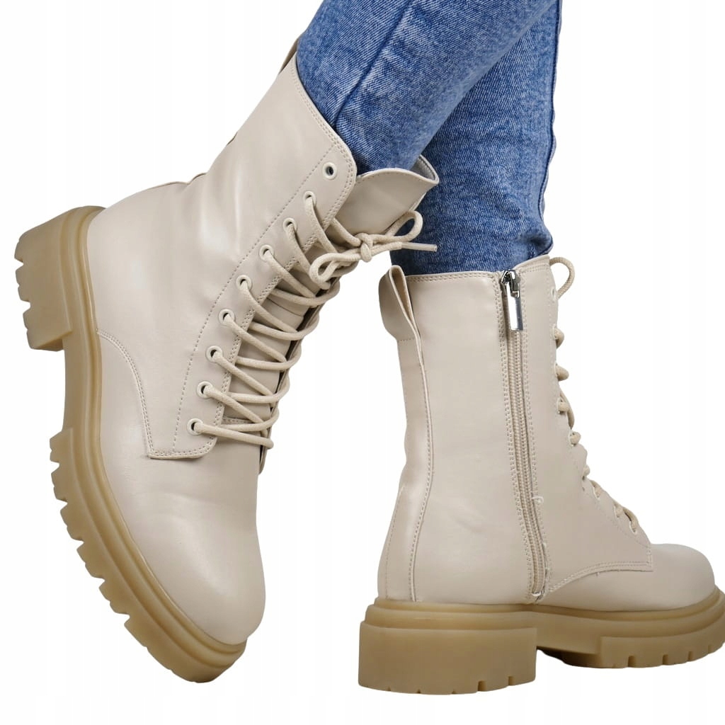 Béžové Dámské Kotníkové Boty Kanady Trapery Workery Zateplené Na Zip, Šněrovací