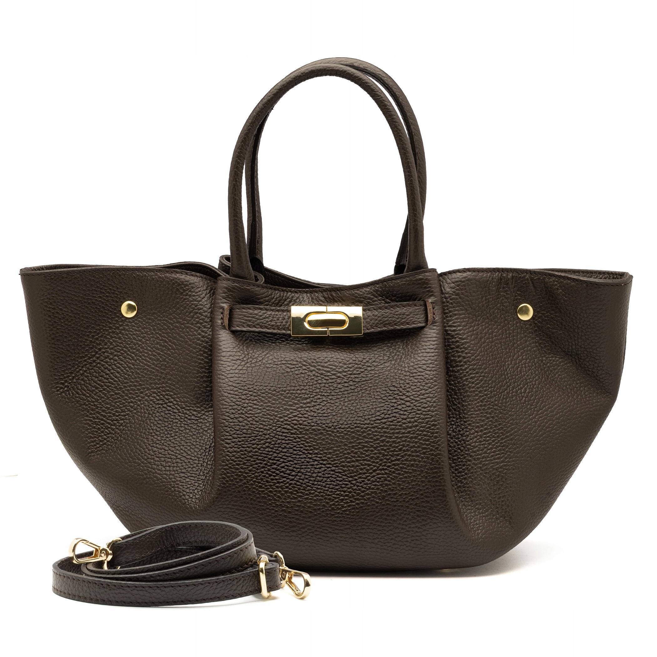 Dámská kožená kabelka Vera Pelle hnědá shopper elegantní pásek přes rameno