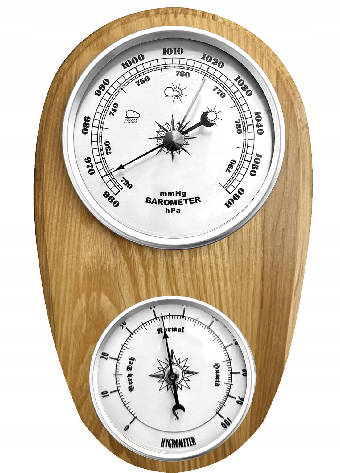 Dřevěný Oválný Hnědý Barometr Analogový Vlhkoměr Jvd BA231.68 12x21 cm