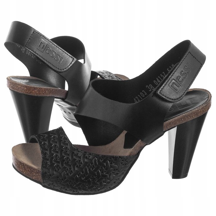 

Buty Damskie Sandały na Słupku Nessi Czarne 42103
