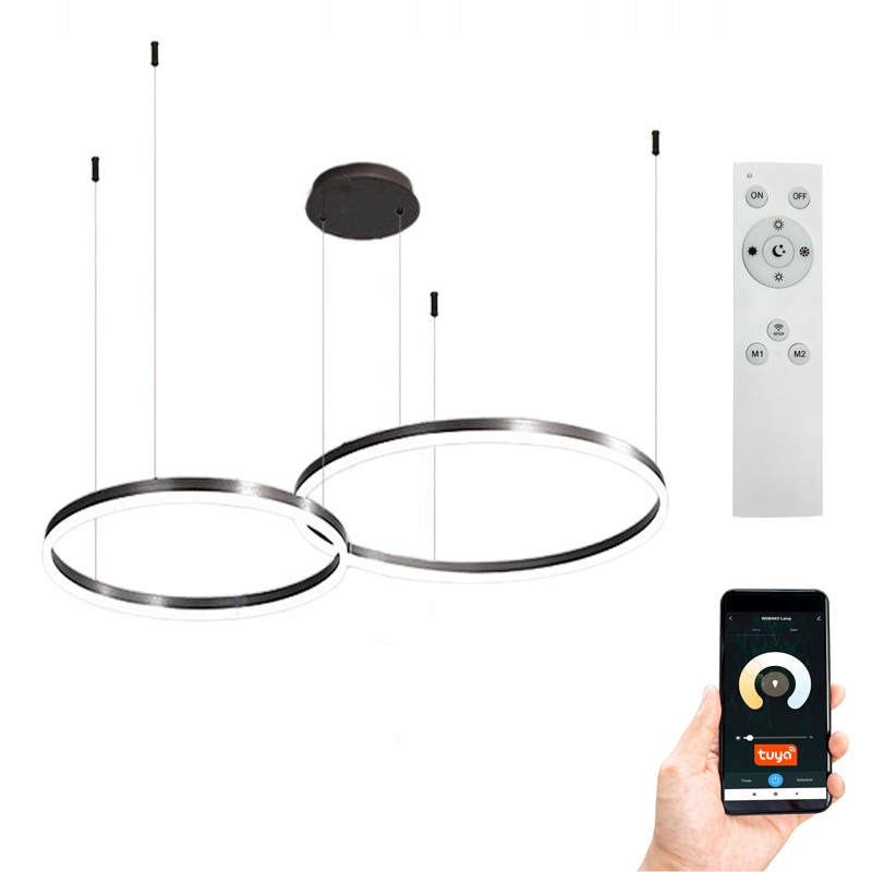 Lampa wisząca 40+60cm pilot okręgi ring żyrandol 52W Led Tuya WiFi