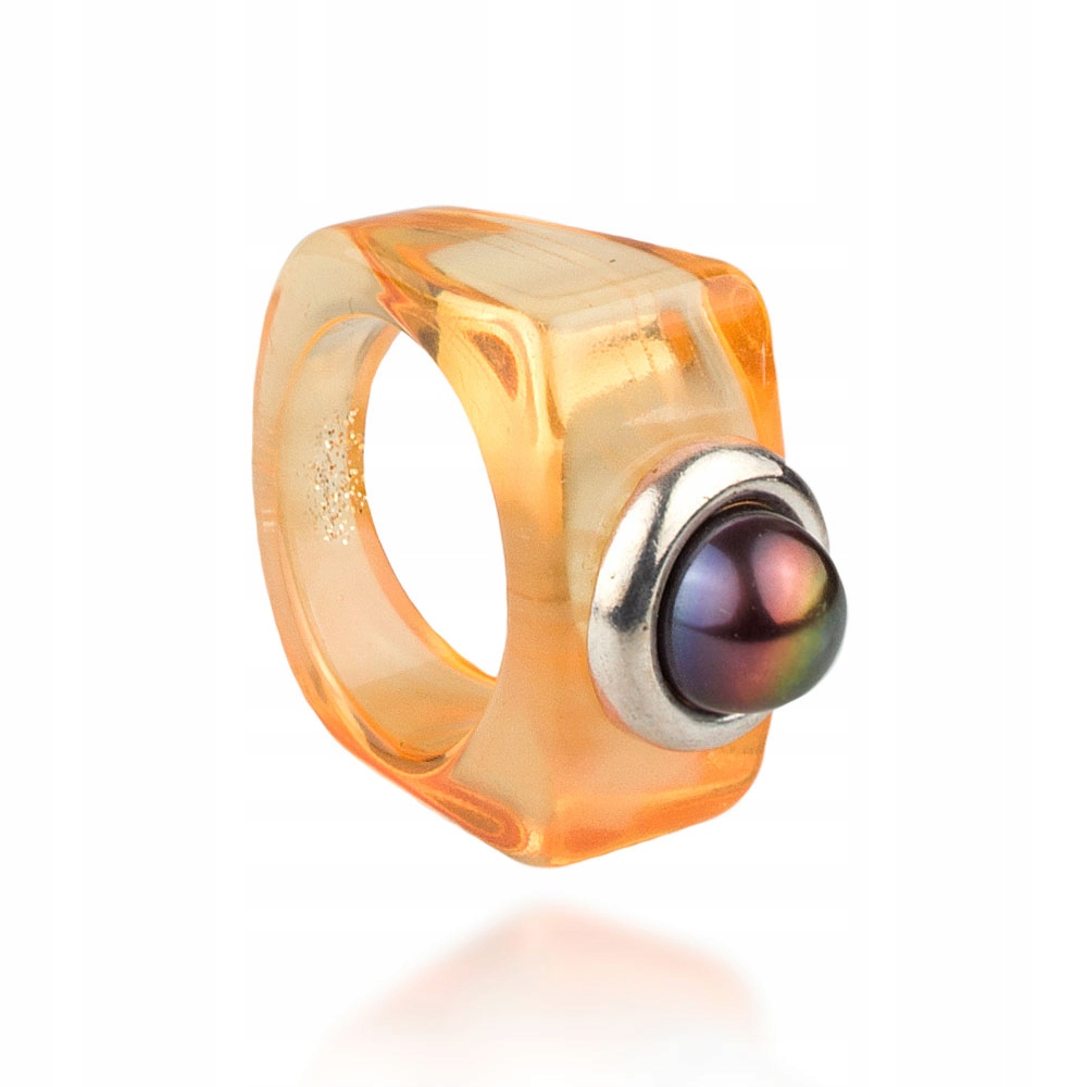 Inovativní Prstýnek Z Oranžového Akrylu S Tmavou Perlou