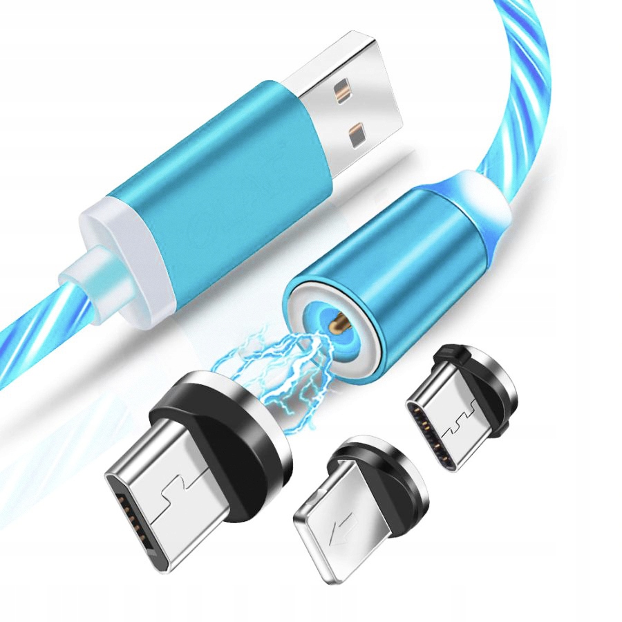 

Kabel Usb Magnetyczny Świecący 3W1 Niebieski 100CM