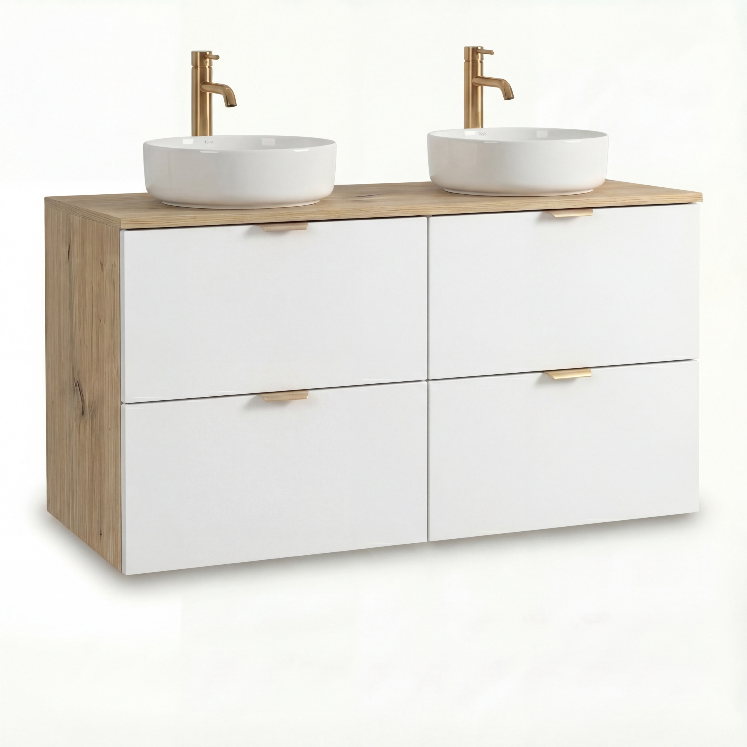 Skříňka pod umyvadlo 120 cm 4 zásuvky, 2 umyvadla Bílá/Dub artisan Orio