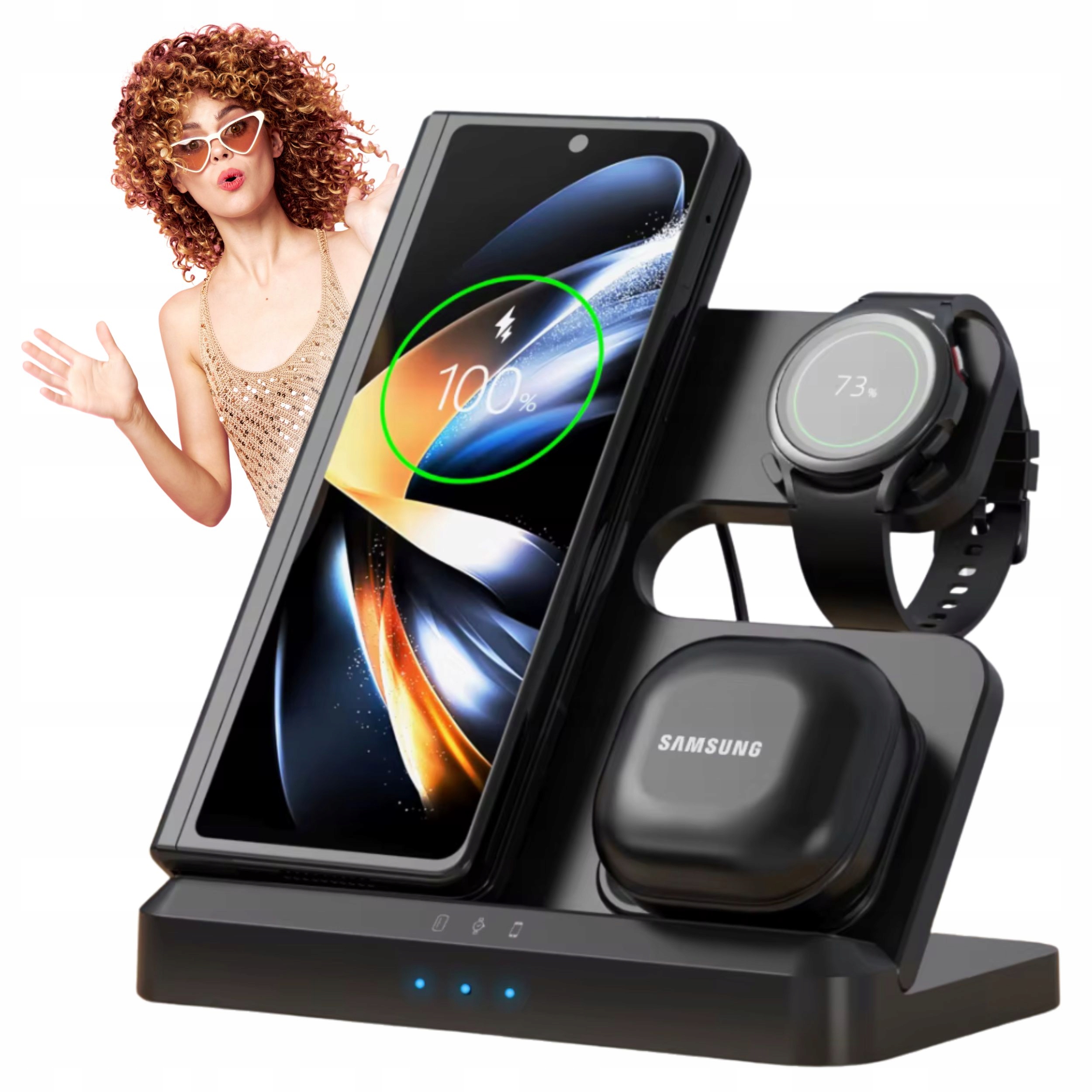 Stacja Dokująca Samsung Galaxy S21-S25/WATCH/BUDS Indukcyjna 3W1 Qi/qc