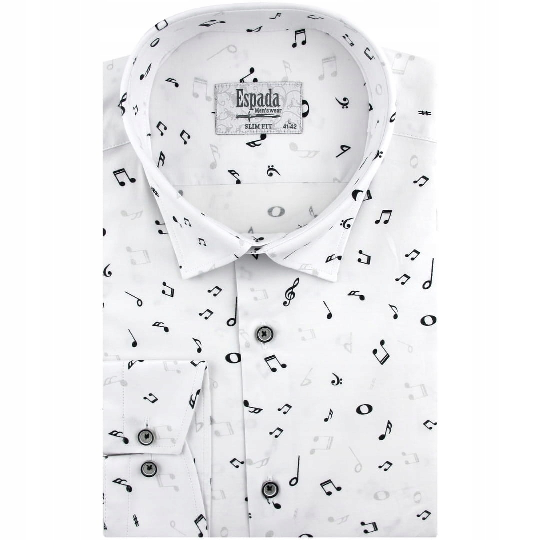 Koszula Męska Wizytowa do garnituru biała w nuty Slim Fit H516