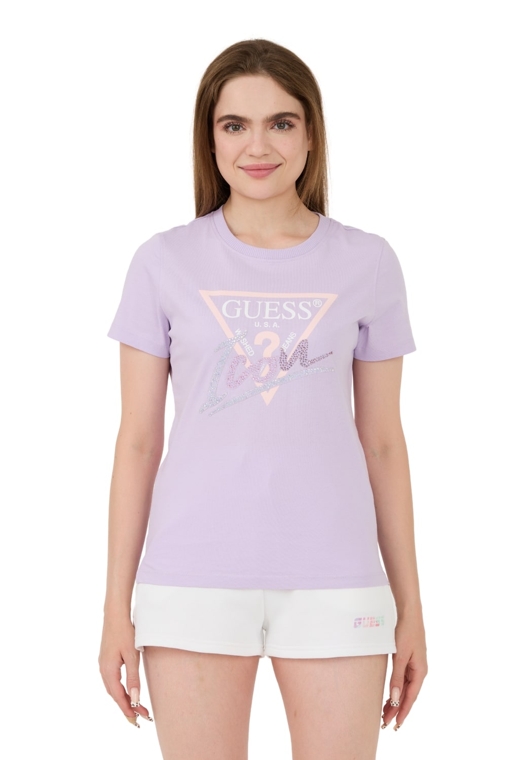 Guess Levandulové tričko Icon Tee Xs