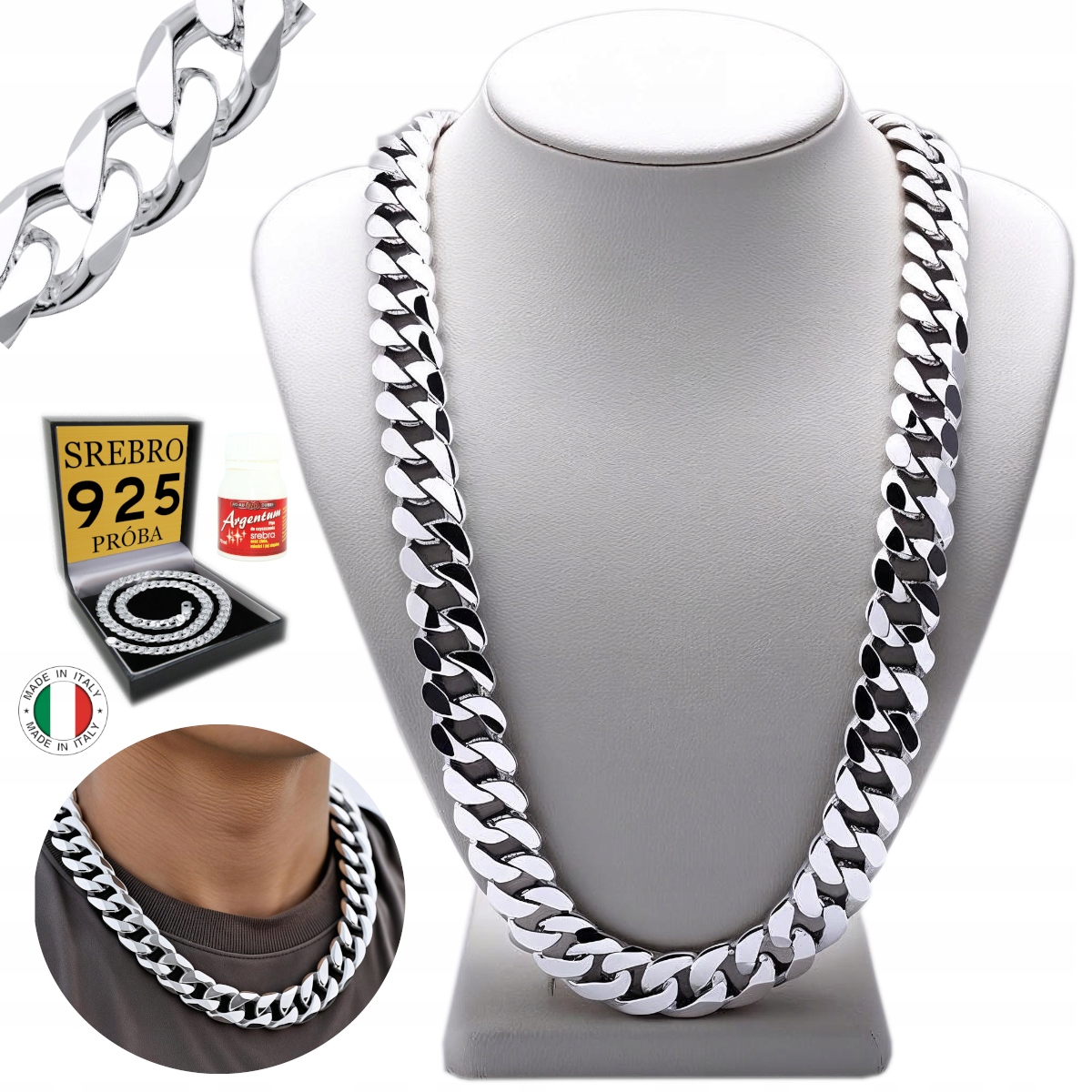 Srebrny Łańcuszek Męski Srebro 925 Pancerka 8mm Diamentowany Pełny Włoski