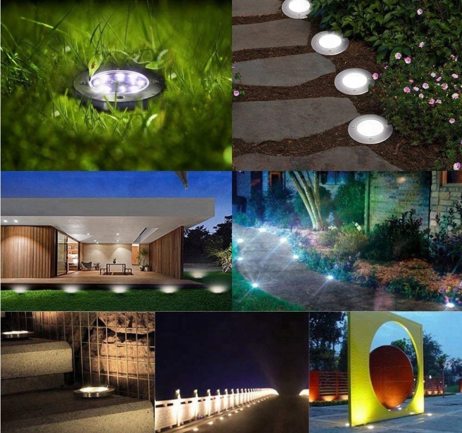 12x LAMPKI OGRODOWE SOLARNE GRUNTOWE WBIJANE NAJAZDOWE 16 LED ŚWIECĄCY DYSK Kolor dominujący srebrny