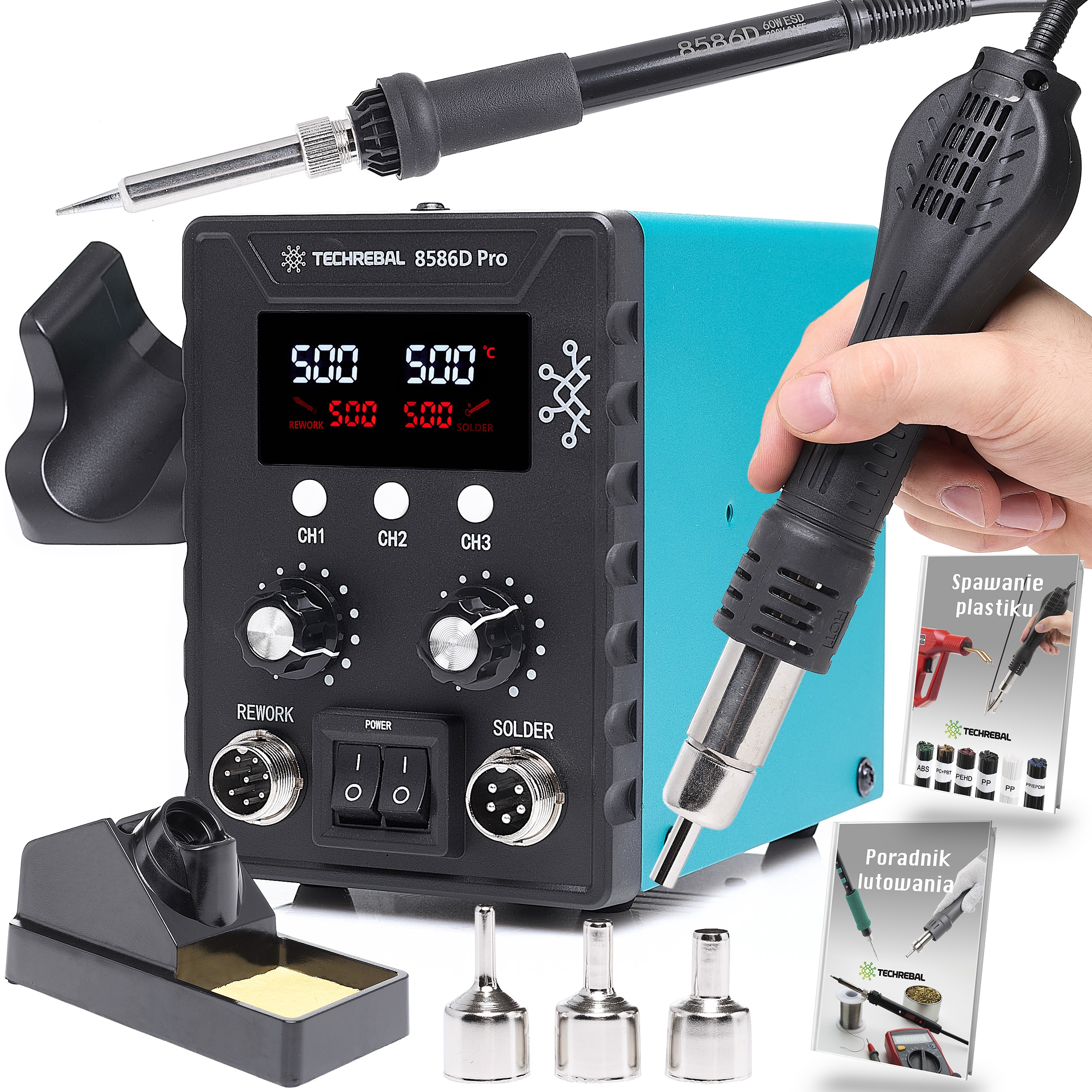 Pájecí Stanice 2V1 Hrotová Horkovzdušná Techrebal 8586D Pro 760W 3x Tryska Hq