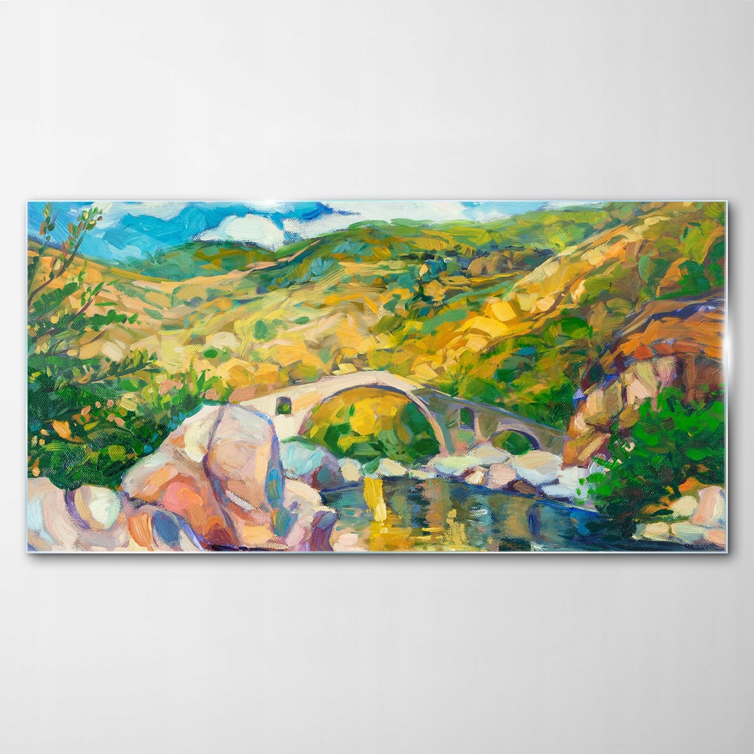 Tvrdený sklenený obraz Rieka Most Hory 120x60