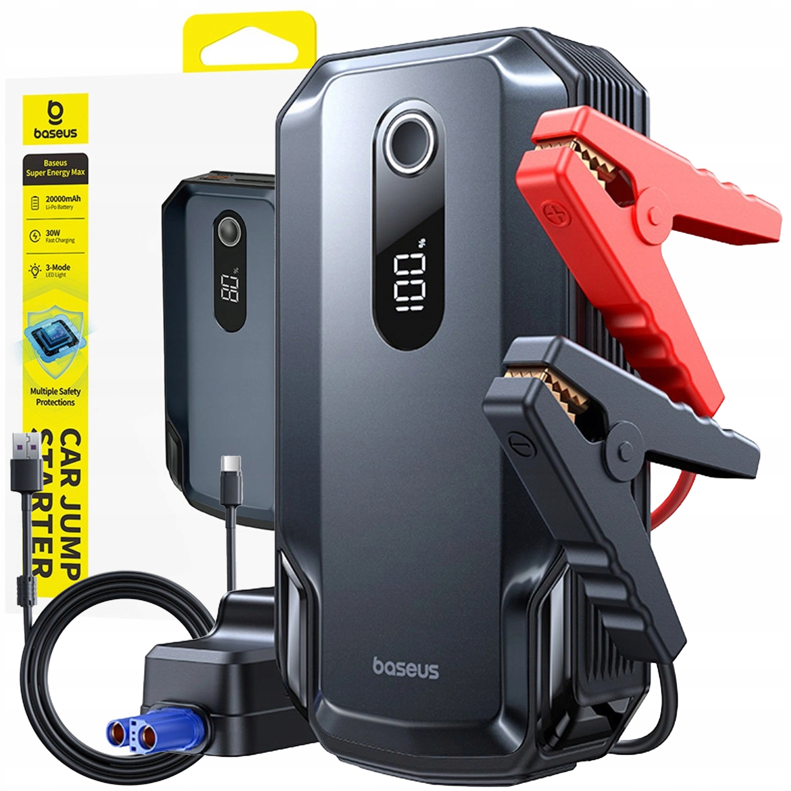 Baseus Power Bank Jump Starter Max Rozruch Booster Baterka 20000 mAh Klemy