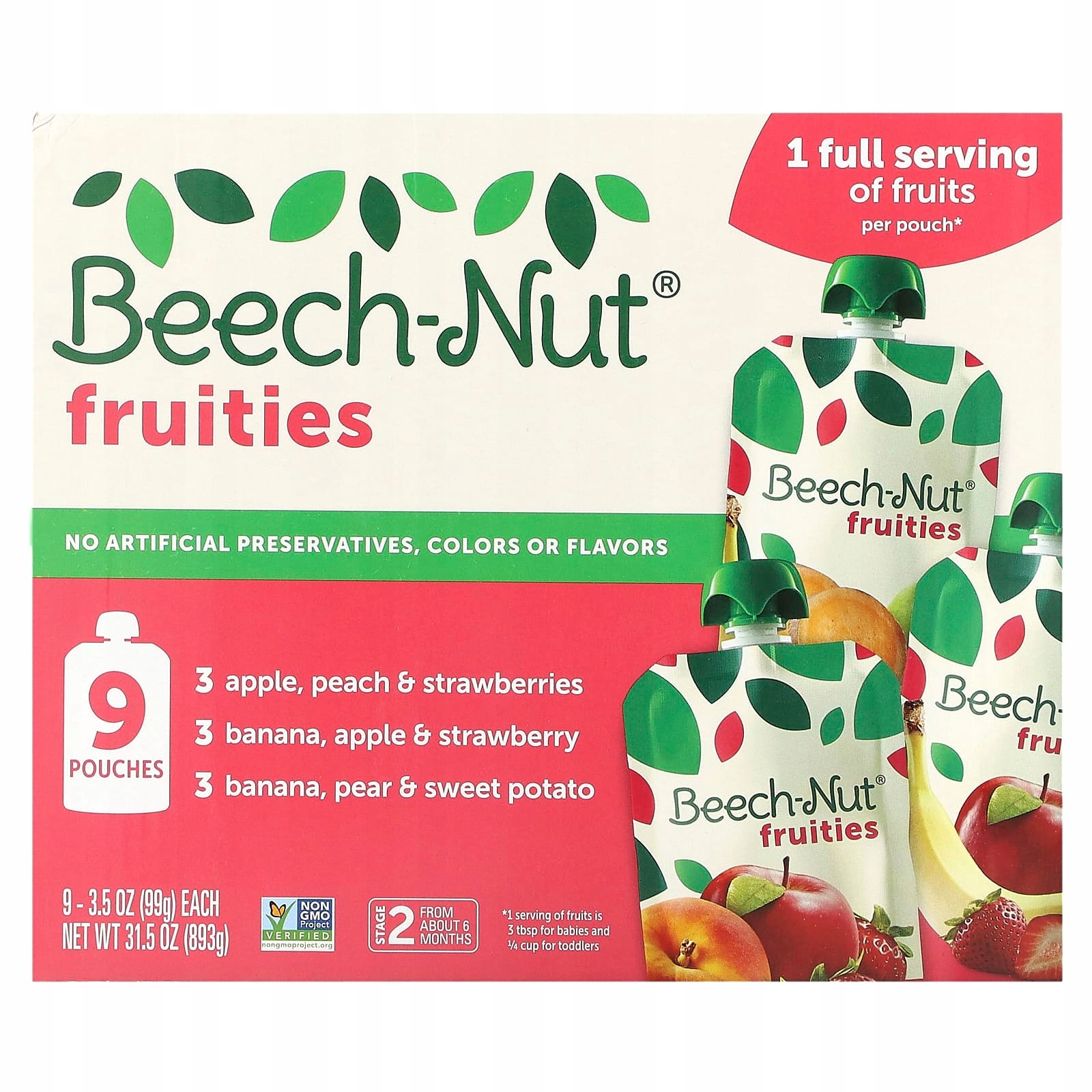Beech-Nut, Fruities, starší 6 měsíců, hromadné balení, 9 sáčků po