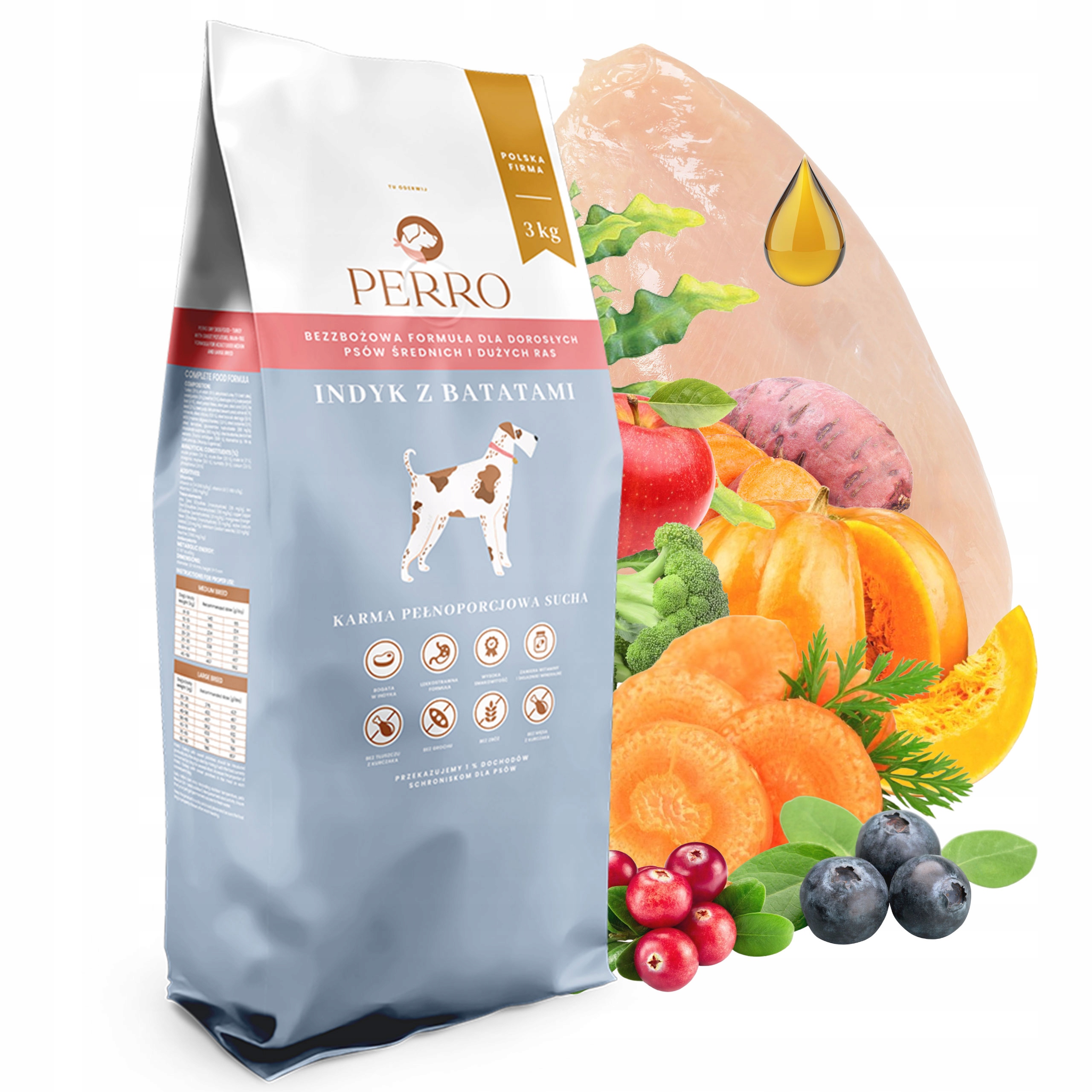 Levně Perro Krmivo pro psy Krůta s batáty 3 kg bez obilovin