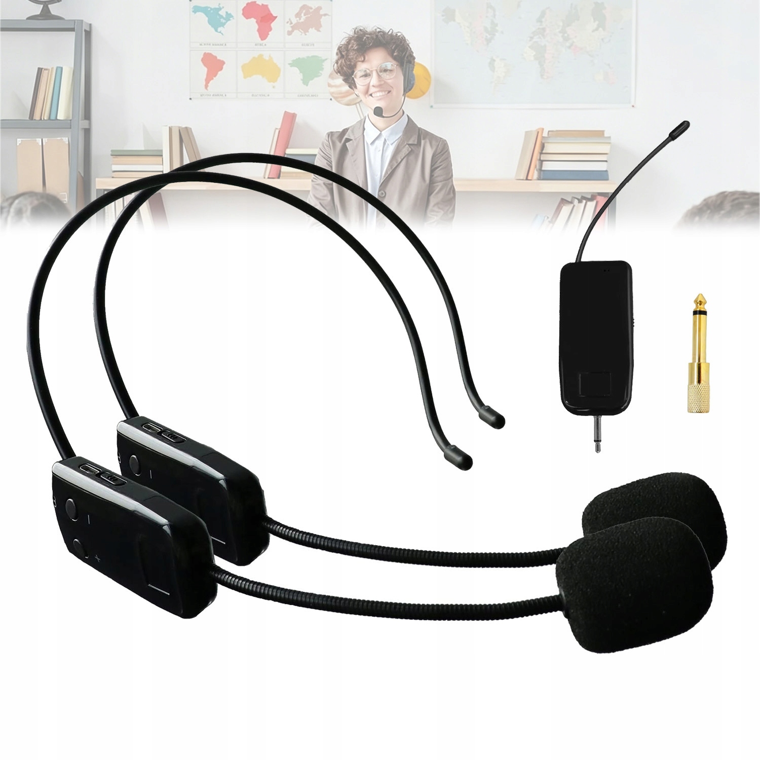Bezdrátový náhlavní mikrofon 2 ks 2.4G pro fitness lekce