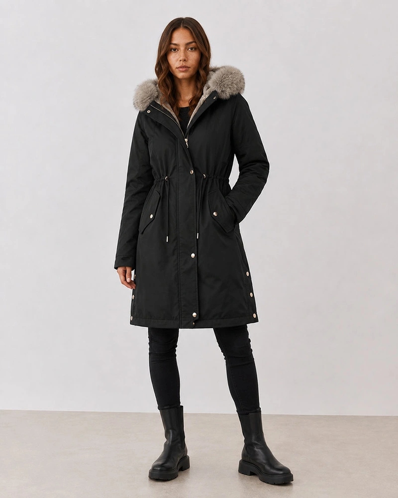 Parka Na Kožešině 5M3180 Černá S (36)