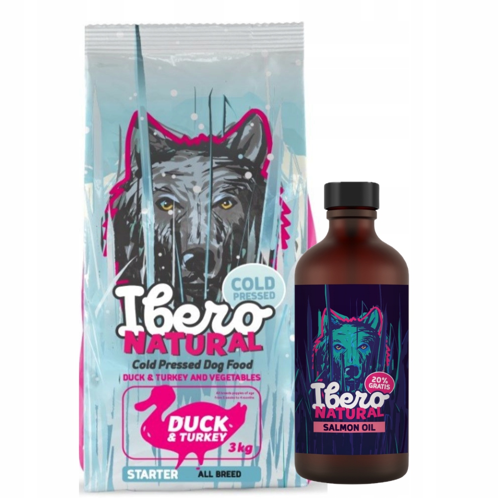 Levně Balíček pro štěňata: Ibero Cold Press Puppy Lososový olej Ibero Natural