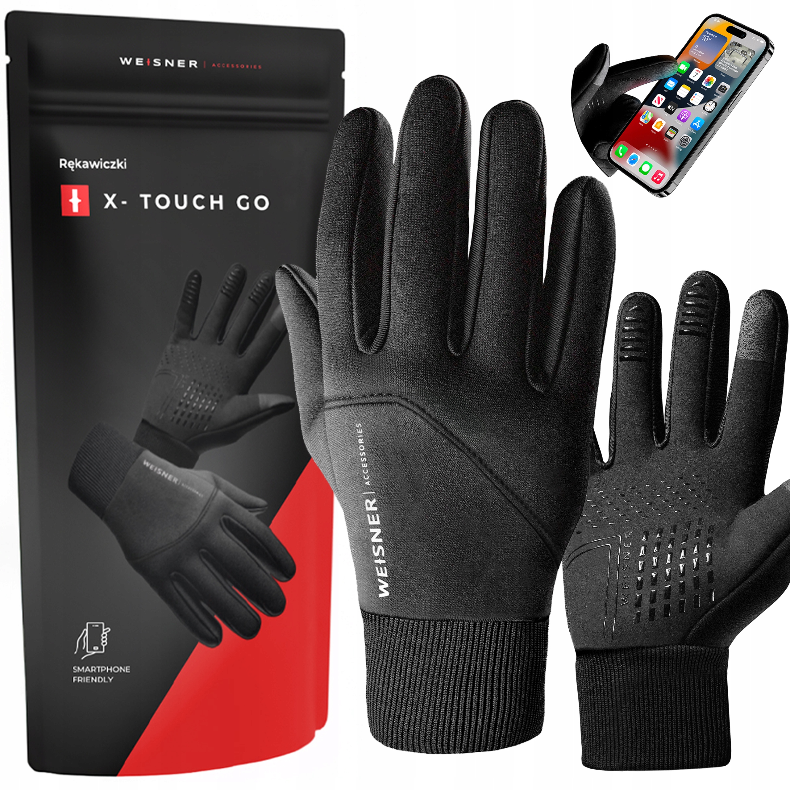WEISNER GO RĘKAWICZKI MĘSKIE ZIMOWE ANTYPOŚLIZGOWE DOTYKOWE TELEFONU