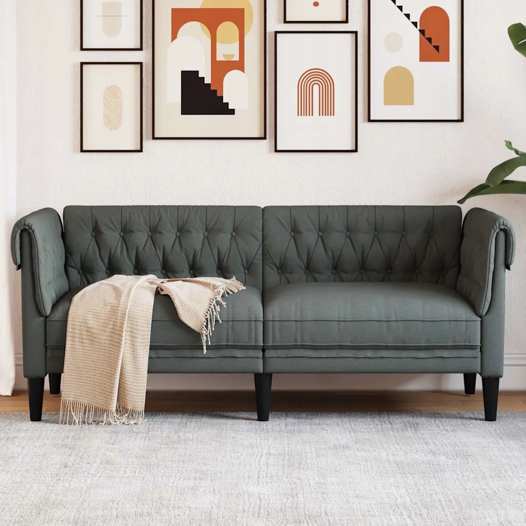 Chesterfield pohovka 2místná tmavě šedá textil Šedá 372548