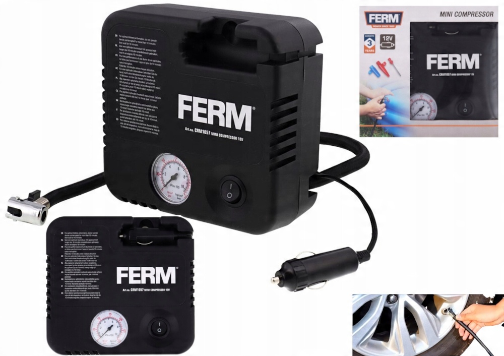 

Mini Kompresor 12V Pompka 3 Końcówki Manometr 230V