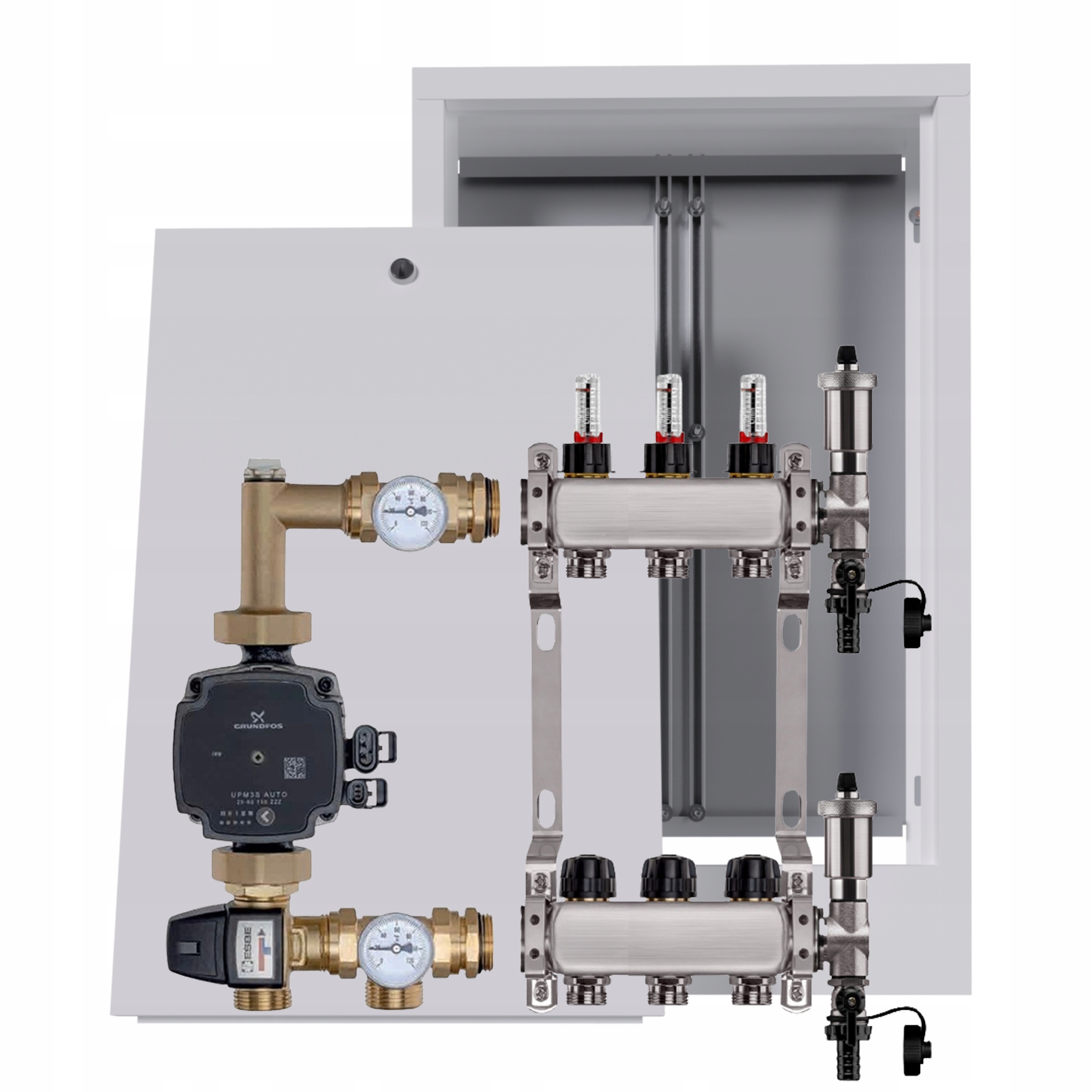 Nerezový rozdělovač pro podlahu, 3 krabice na omítku Pompa Grundfos