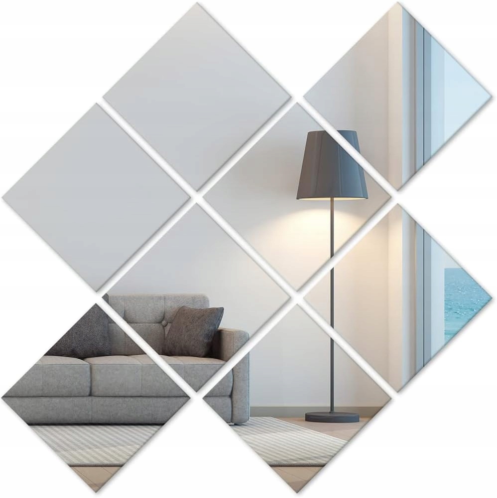 10x SAMOPRZYLEPNA PŁYTKA LUSTRZANA NAKLEJKA LUSTRO NA ŚCIANĘ KWADRAT ZESTAW Stan opakowania oryginalne