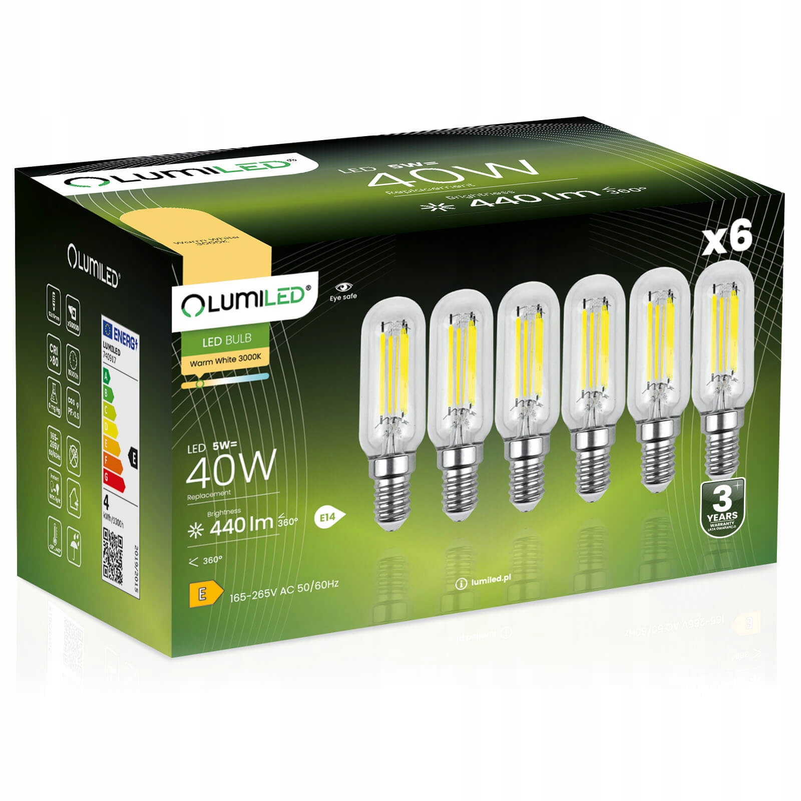 6x Żarówka LED E14 T25 LODÓWKA OKAP 4W = 40W 3000K Ciepła FILAMENT DEKORATIVNA
