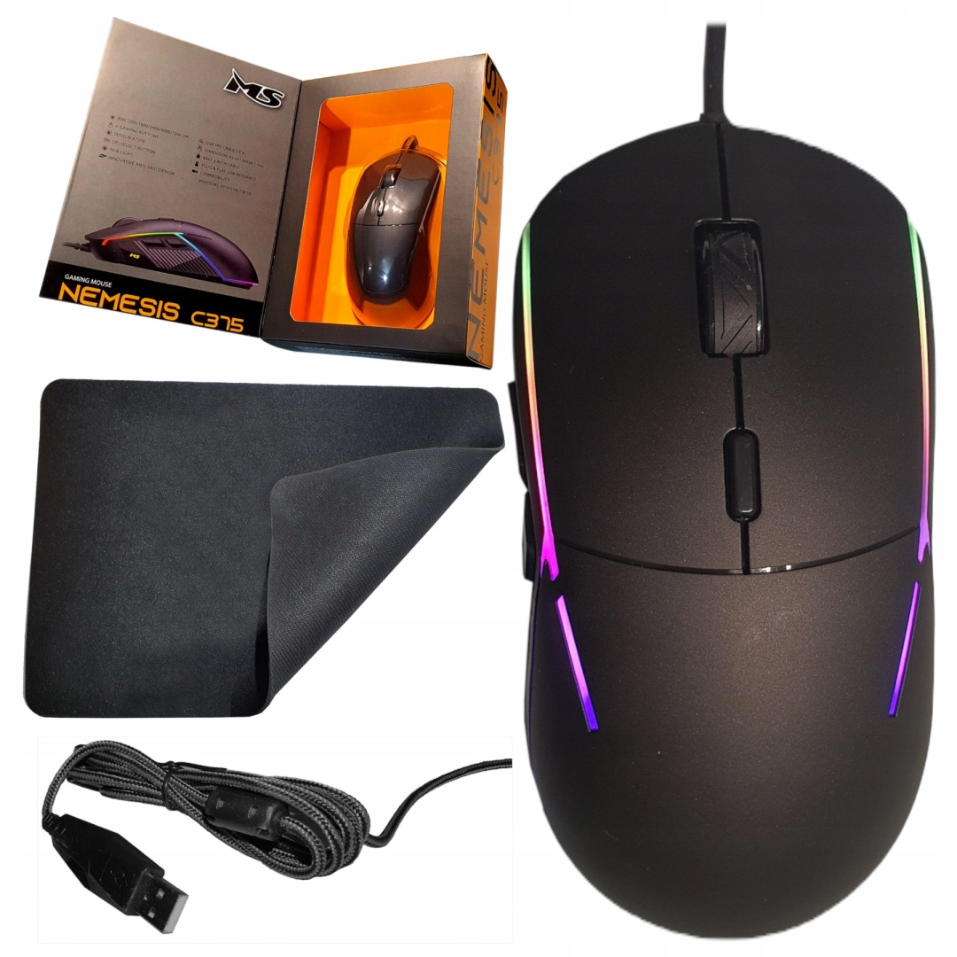 Myš Ms Nemesis C375 7200DPI 5P Rgb Drátová S Podložkou