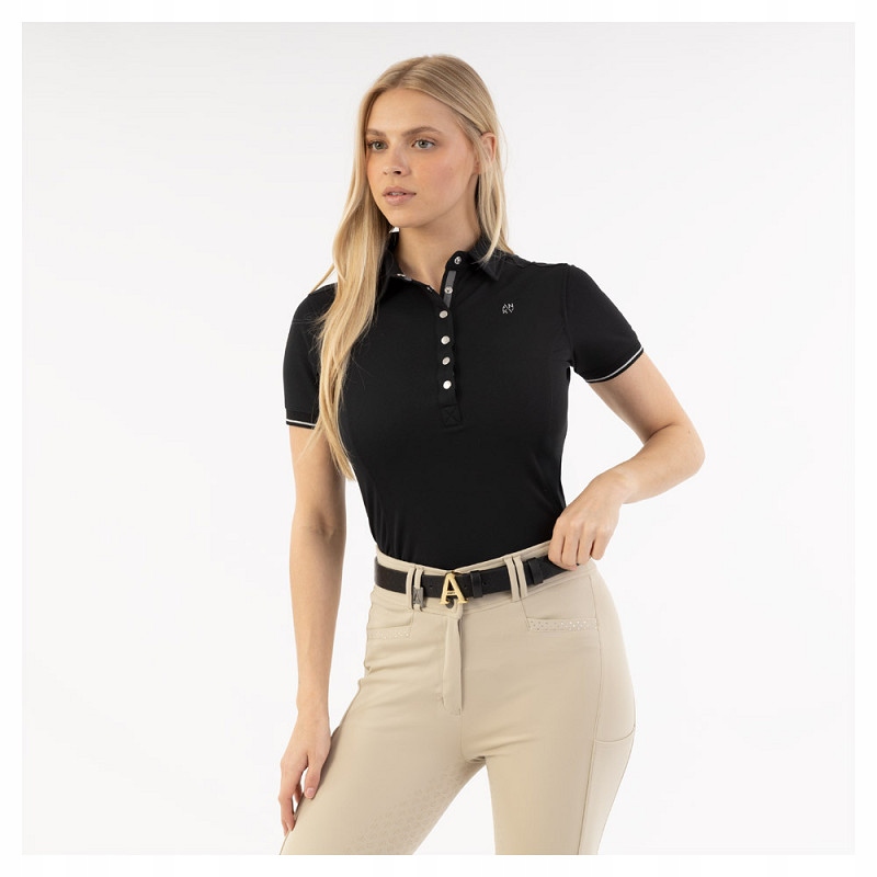 Koszulka polo jeździecka Anky Essential 26SS czarna L polygiene