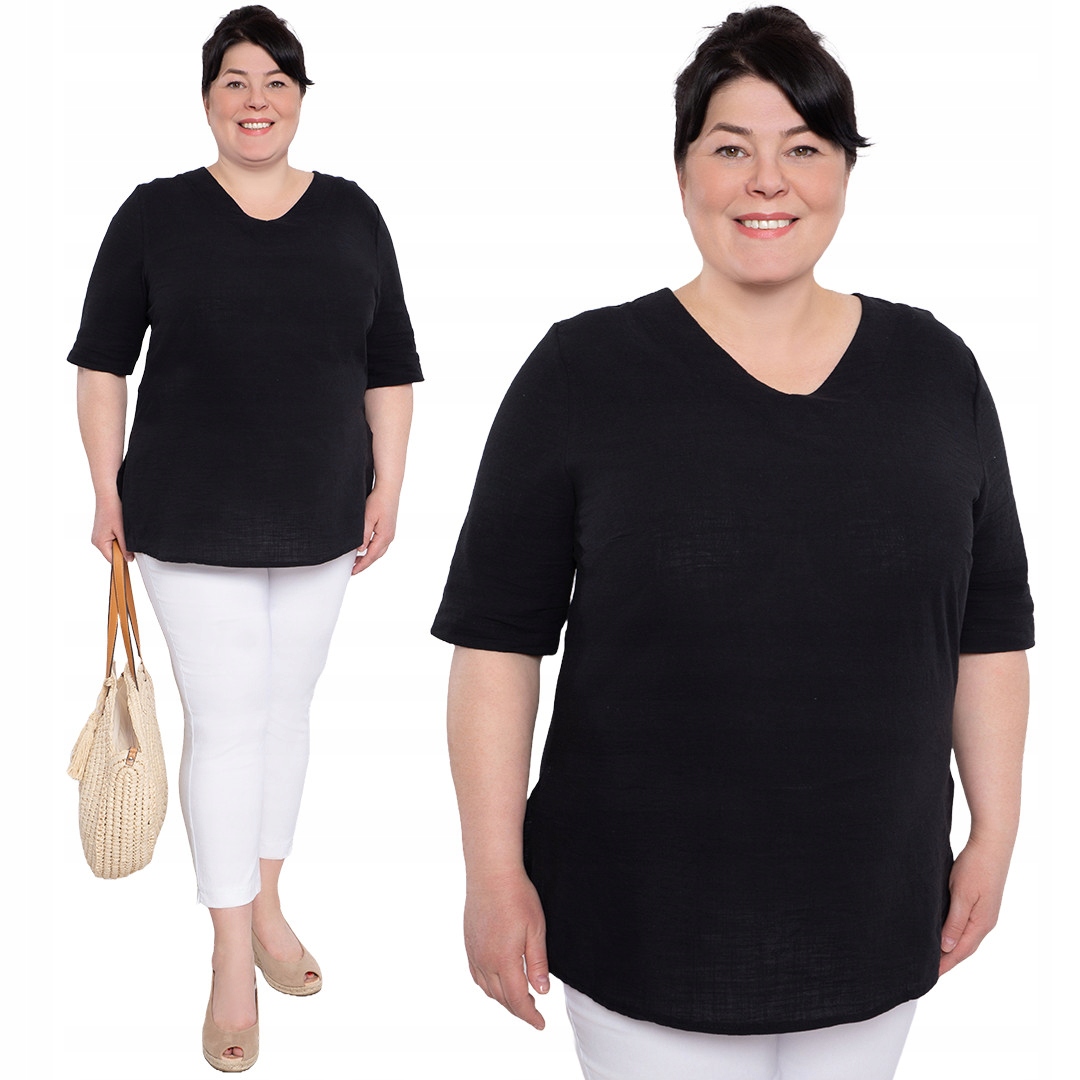 Bavlněná černá halenka s výstřihem do V, velikost 60