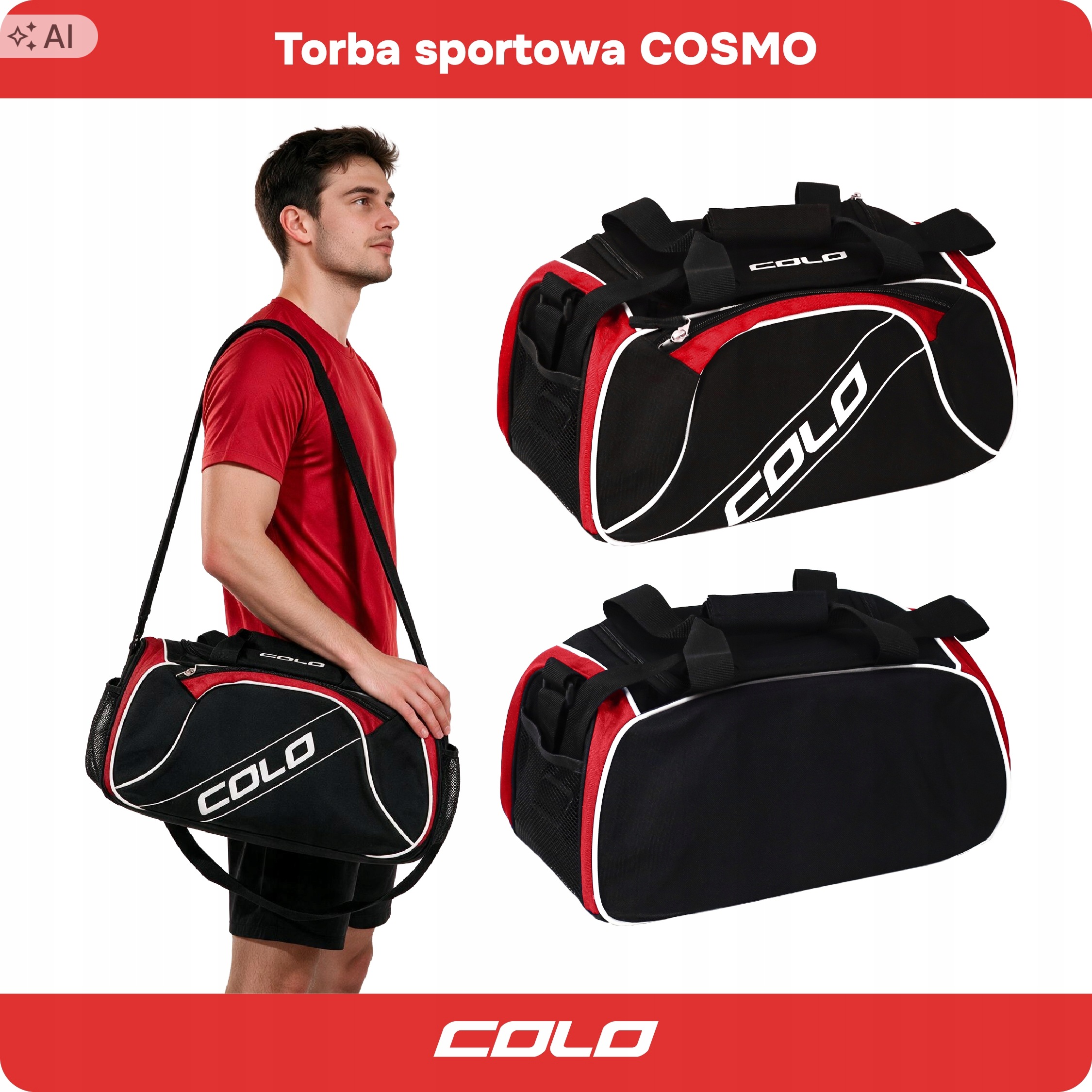 Torba Sportowa Cosmo Colo Czerwona Czarna Rozmiar S